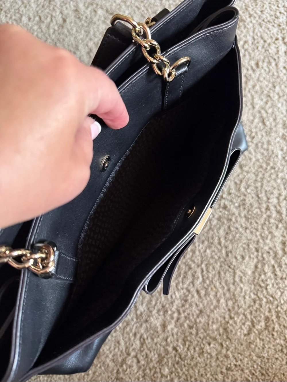 kate spade Black Leather Bow-Accent Tote with Gold Chain Straps